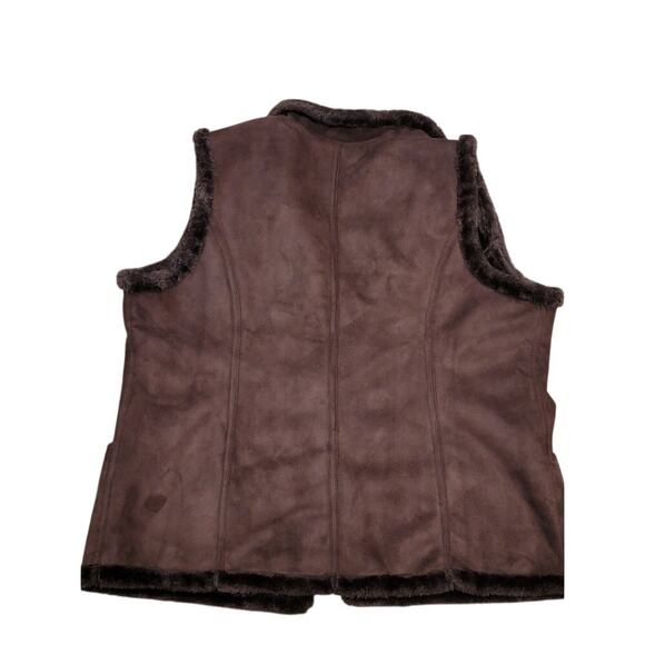 Denim & Co Vest Jacket Women's XL Faux Suede-Fur Trim Pockets Winter Layer Brown - Picture 3 of 13